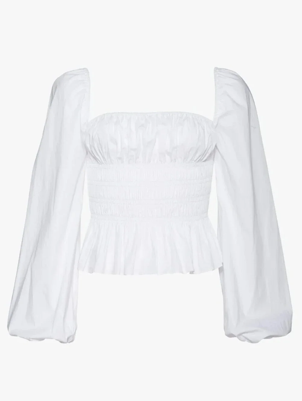 Staud Jules Cotton Poplin Smocked Top White Large $225 Resortwear Milkmaid